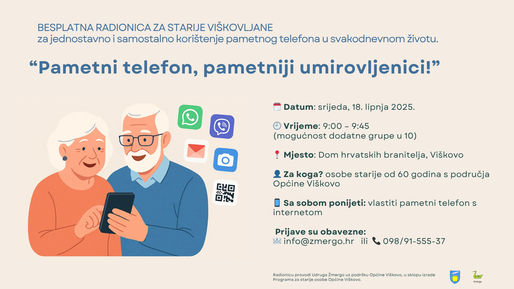 “Pametni telefon, pametniji umirovljenici!” – besplatna radionica o korištenju pametnog telefona za 60+ Viškovljanje 