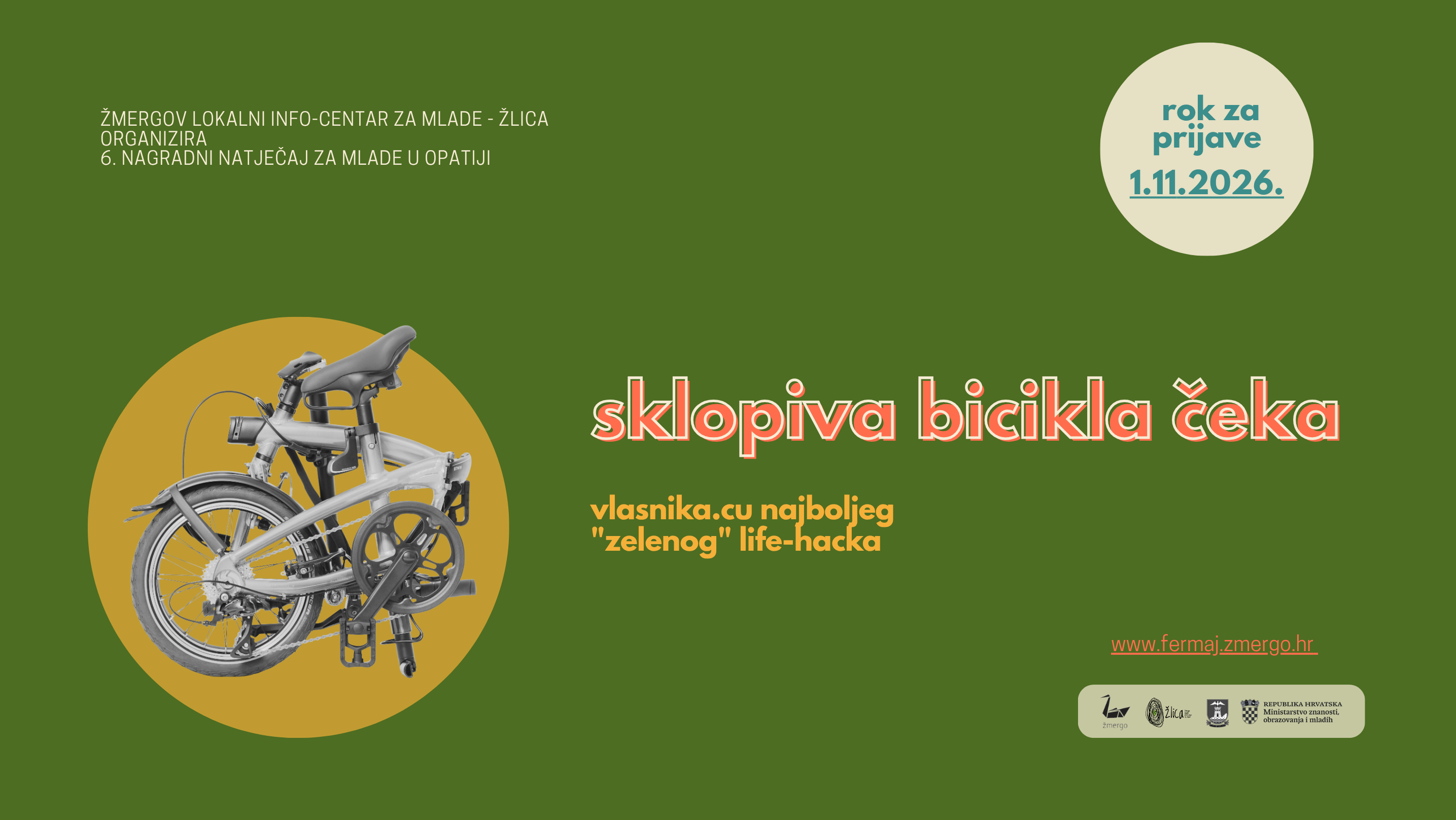 Otvorili smo 6. nagradni natječaj za mlade “Zeleni life-hack” – pokaži svoju održivu naviku i osvoji sklopivu biciklu!
